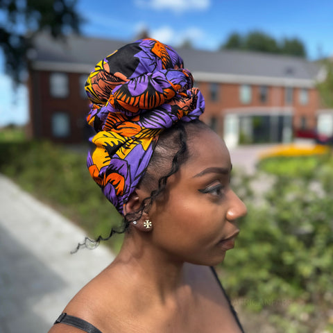 African headwrap - Yellow & Purple Flowers