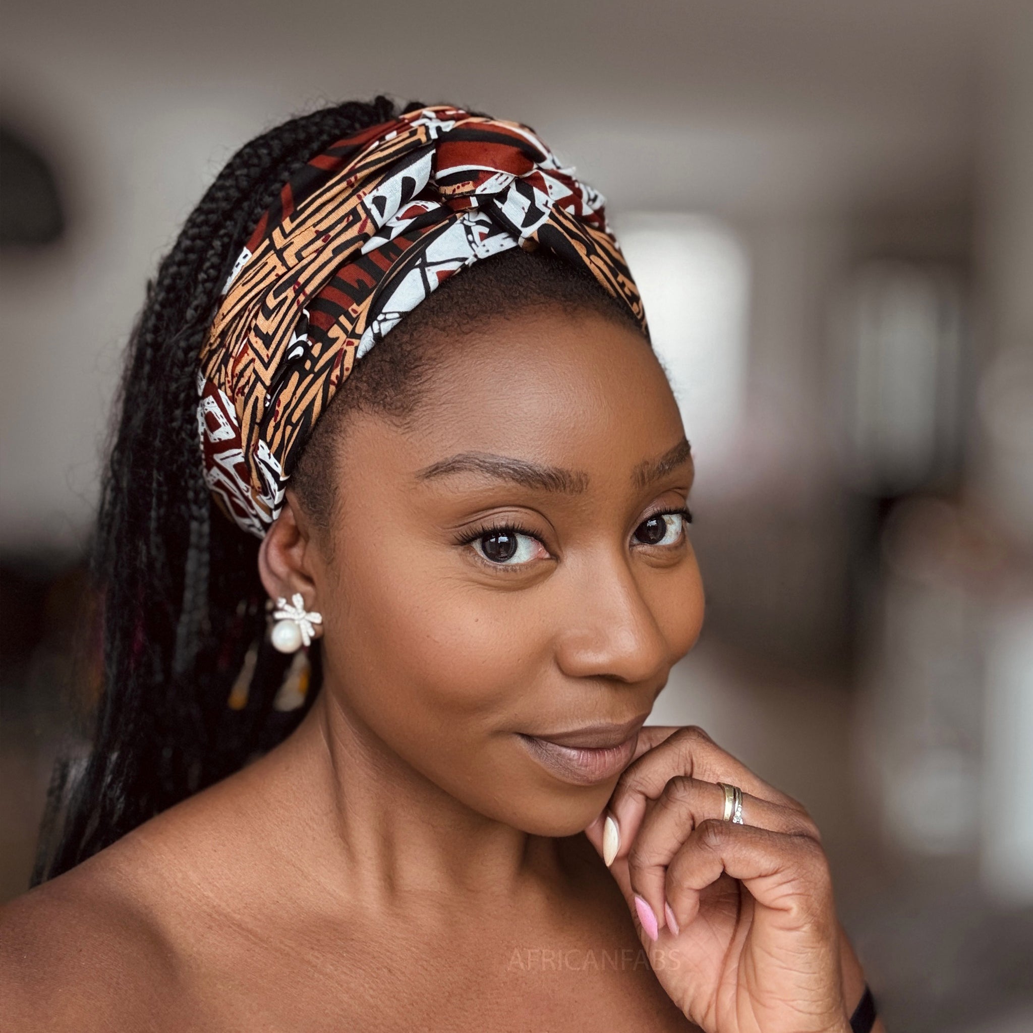 African headwrap - Brown Bogolan Mosaic