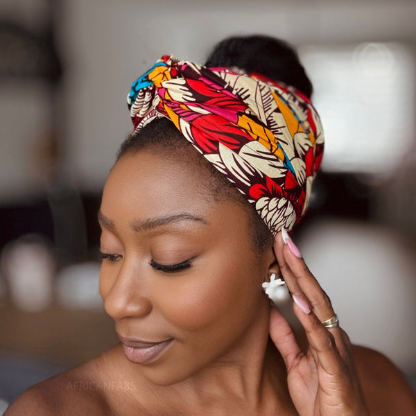 African headwrap - Red & Blue Flowers