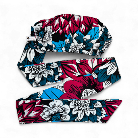 Easy headwrap - Satin lined hair bonnet - Pink & Teal Flowers