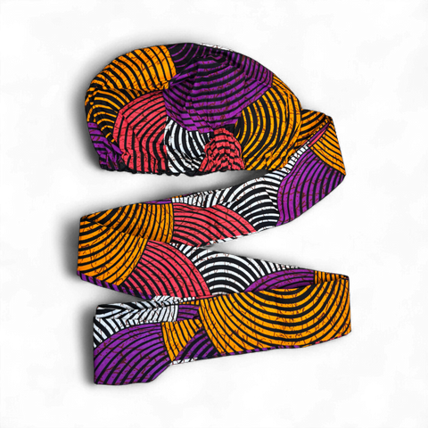 Easy headwrap - Satin lined hair bonnet - Orange & Purple Concentric
