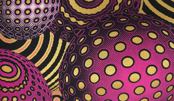 African Wax print fabric - Pink Gold Cosmic Orb Pattern - Special effect Brillant Platinum Edition