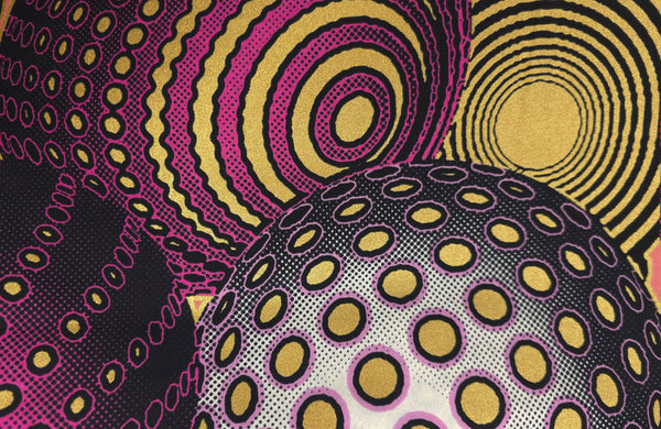 African Wax print fabric - Pink Gold Cosmic Orb Pattern - Special effect Brillant Platinum Edition