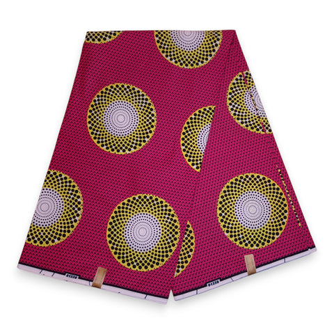 African Wax print fabric - Pink / Yellow Circles