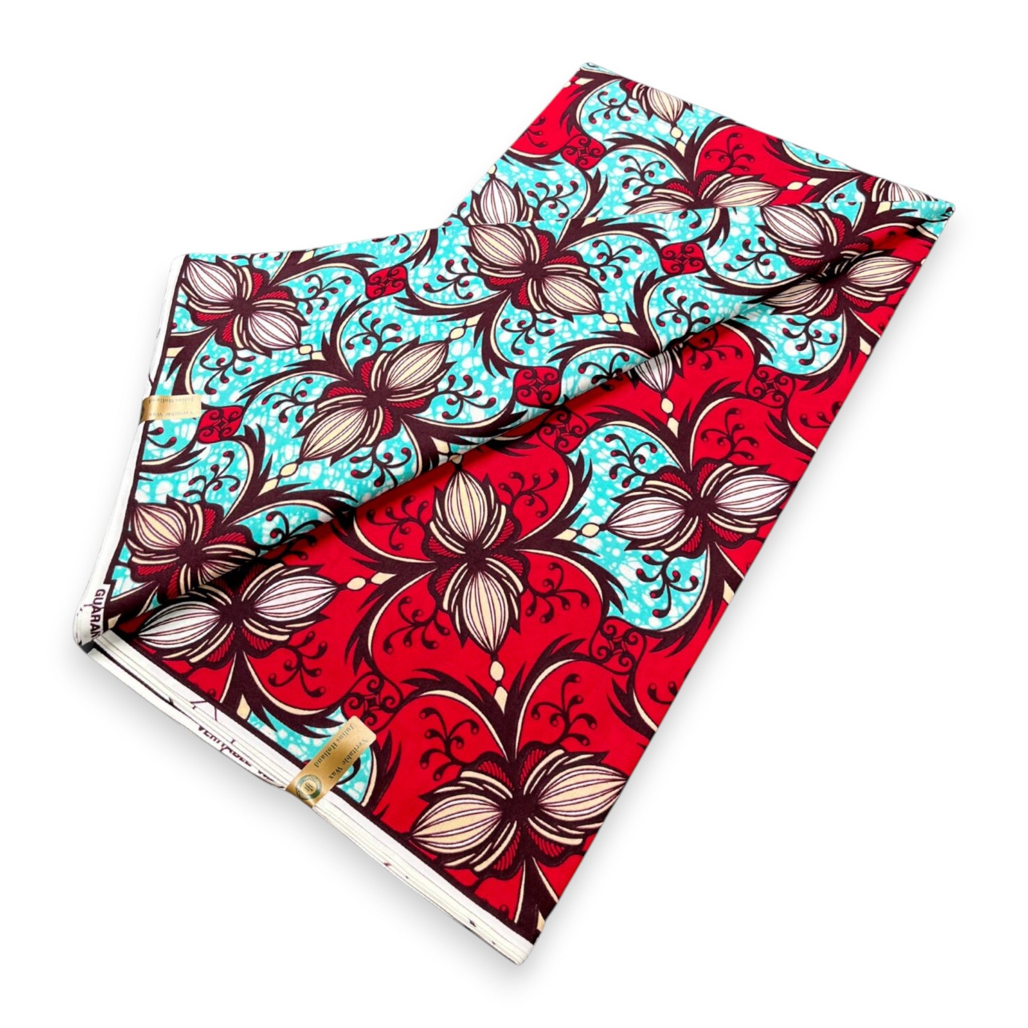 African Wax print fabric - Red / Light Blue JU-7105