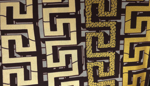 African Wax print fabric - Gold Brown Royal Maze - Special effect Brillant Platinum Edition