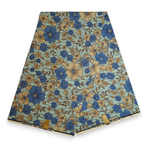 African Wax print fabric - Blue Small Flowers