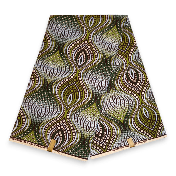 African Wax print fabric - Green Leaf Eye Drops - Special effect Brillant Platinum Edition