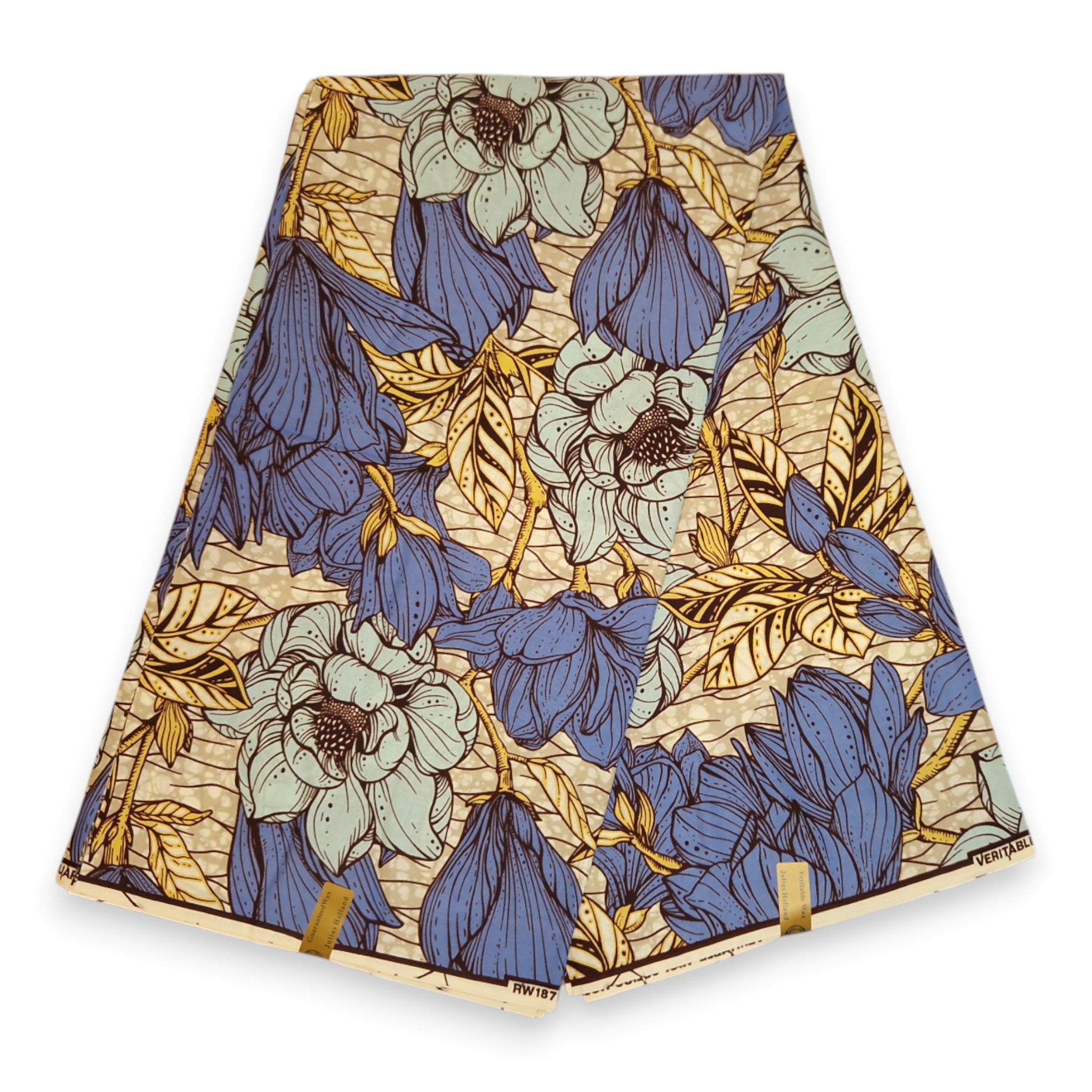 African Wax print fabric - Blue Garden Flowers