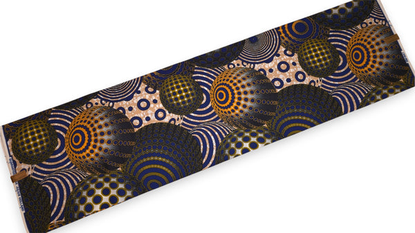 African Wax print fabric - Blue Orange Cosmic Orb Pattern - 100% cotton