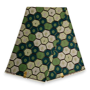African Wax print fabric - Green Hexagon