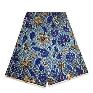 African Wax print fabric - Blue leaftrails