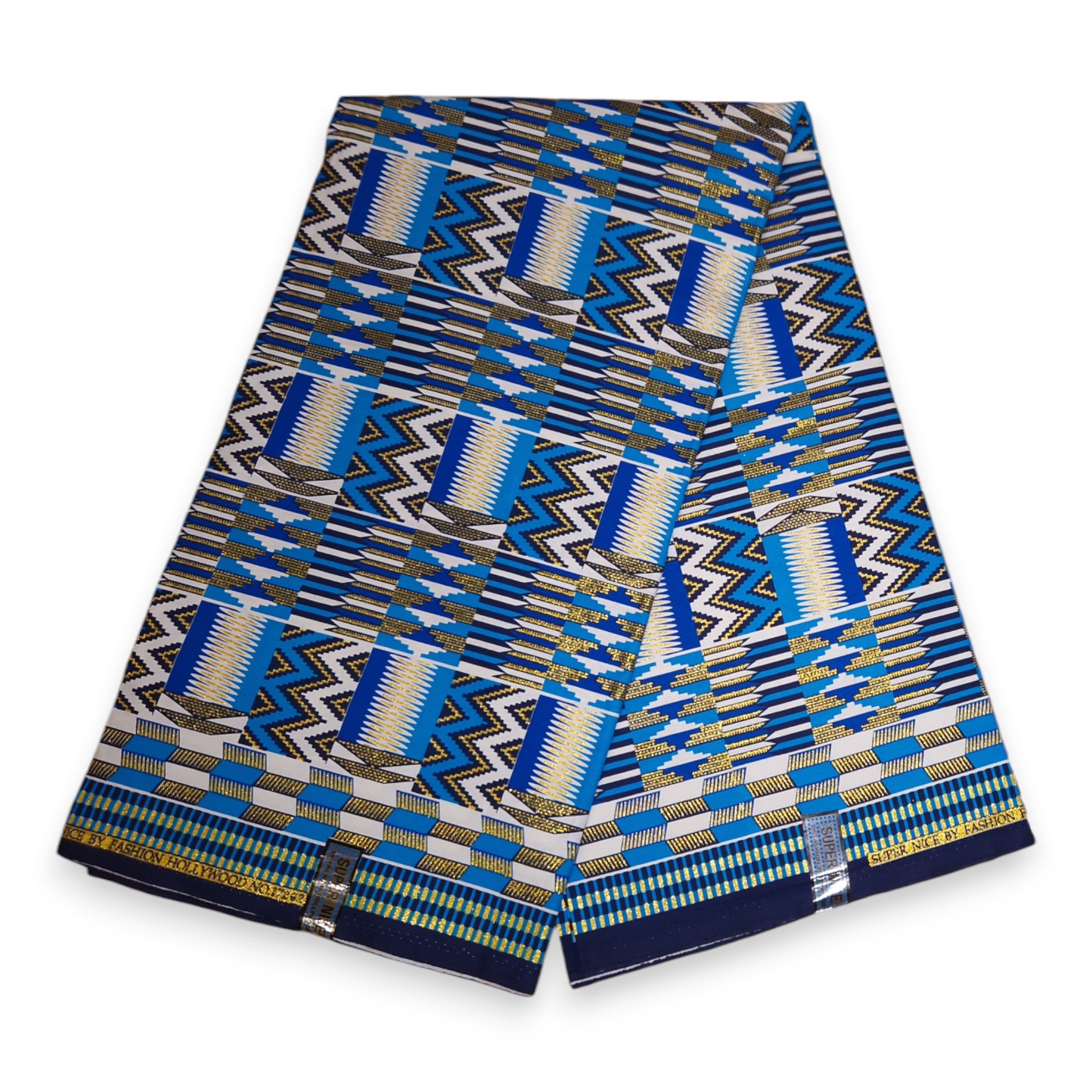 African print fabric - Exclusive Embellished Glitter effects 100% cotton - KT-3084 Kente Gold Blue