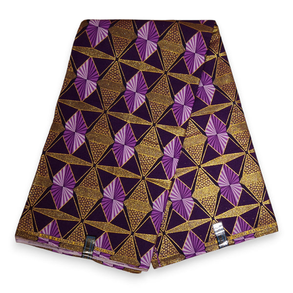 African print fabric - Exclusive Embellished Glitter effects 100% cotton - KT-3090 Gold Purple