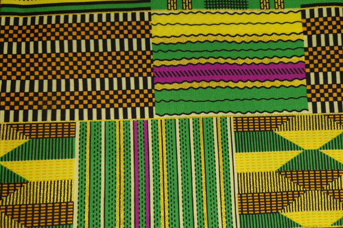 African print fabric - Exclusive Embellished Glitter effects - Poly - KT-3094 Gold Green Kente