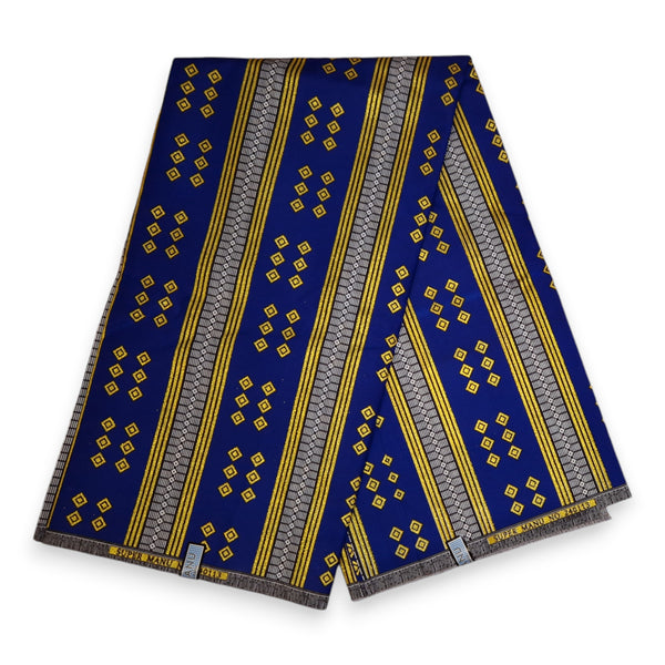 African print fabric - Exclusive Embellished Glitter effects - Poly - KT-3095 Gold Blue Kente