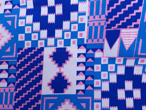 African print fabric - Exclusive Embellished Glitter effects 100% cotton - KT-3124 Kente Blue Pink