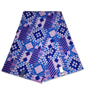African print fabric - Exclusive Embellished Glitter effects 100% cotton - KT-3124 Kente Blue Pink