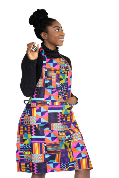 African print Apron - Multicolor Feathers