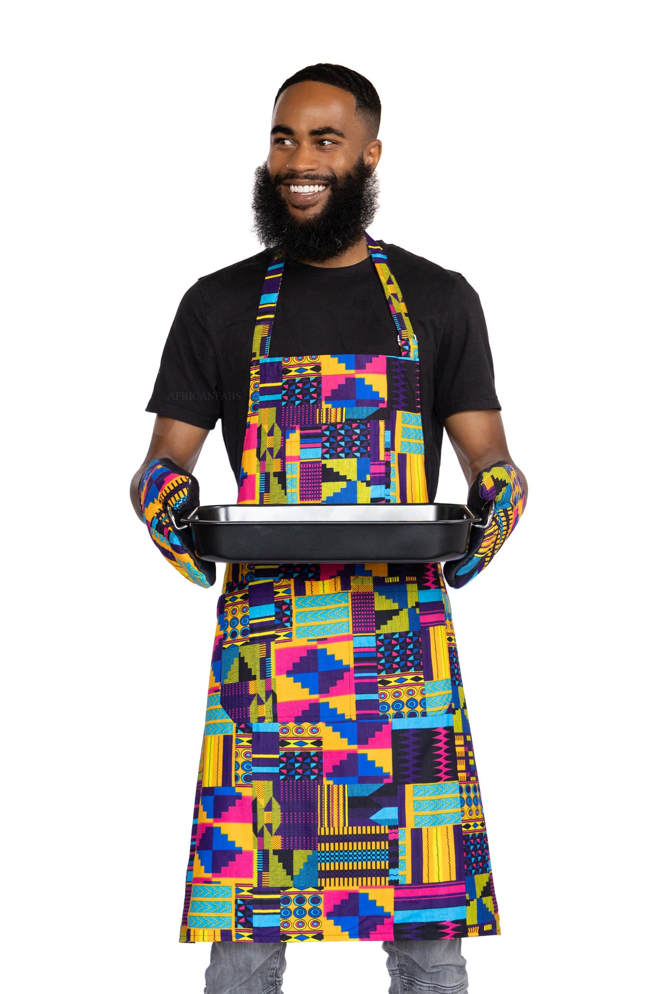 African print Apron - Black / Yellow X Bogolan