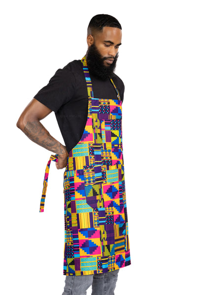 African print Apron - Black / Yellow X Bogolan