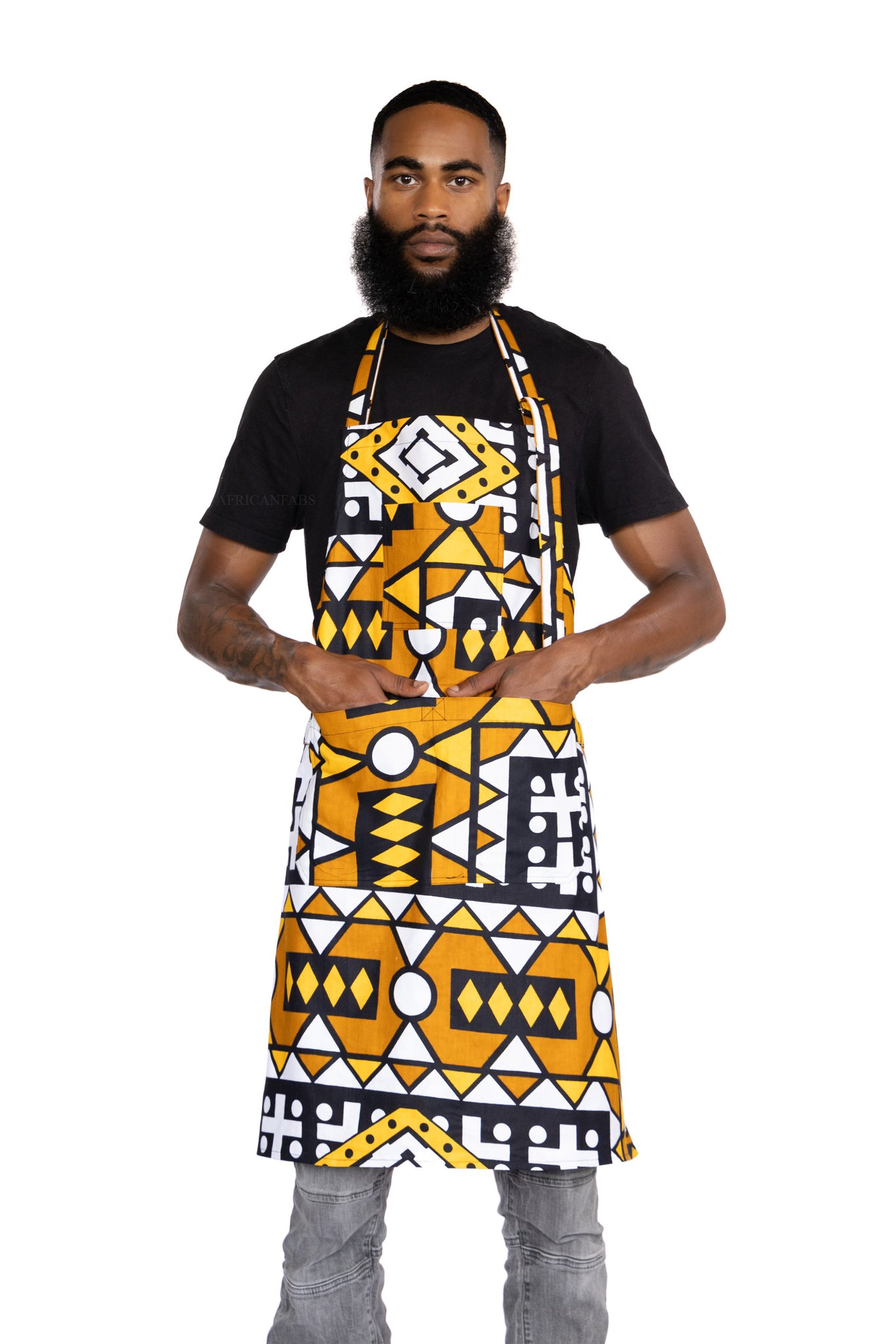 African print Apron - Brown Cross Bogolan