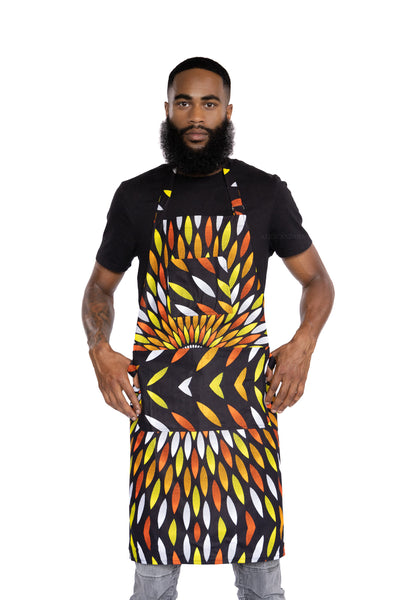 African print Apron - Black / Yellow sunburst