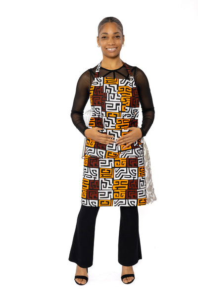 African print Apron - Brown Yellow Kuba Blocks Congo