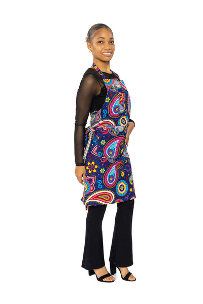 African print Apron - Blue Pink Paisley