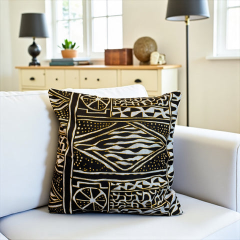African pillow cover | Black Ndop Cameroon - Decorative pillow 45x45cm - 100% Cotton