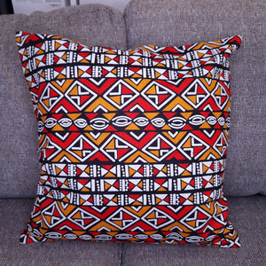 African pillow cover | Red / Orange Bogolan / Mud cloth - Decorative pillow 45x45cm - 100% Cotton