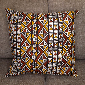 African pillow cover | Mustard / White Bogolan / Mud cloth - Decorative pillow 45x45cm - 100% Cotton
