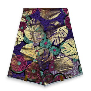 African Wax print fabric - Gold effects - Purple disks