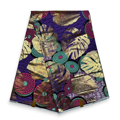 African Wax print fabric - Gold effects - Purple disks