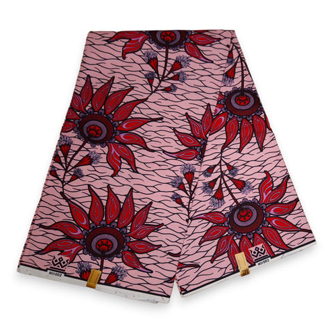 African Wax print fabric - Red Flowers