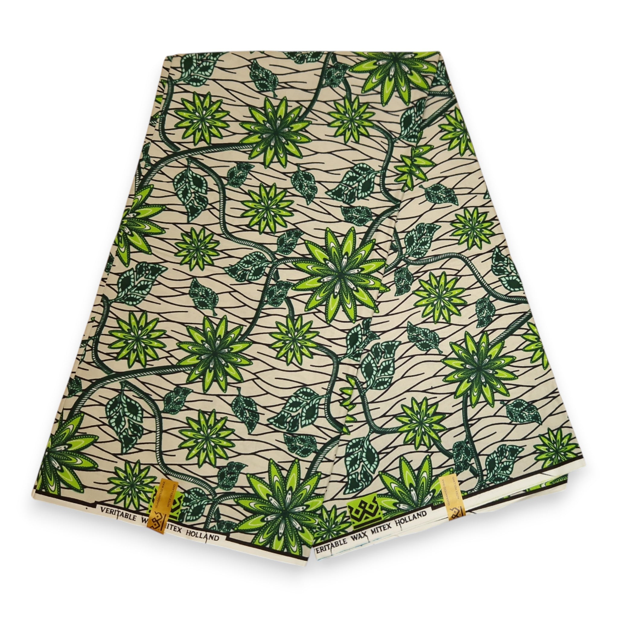 African Wax print fabric - Green Starflowers