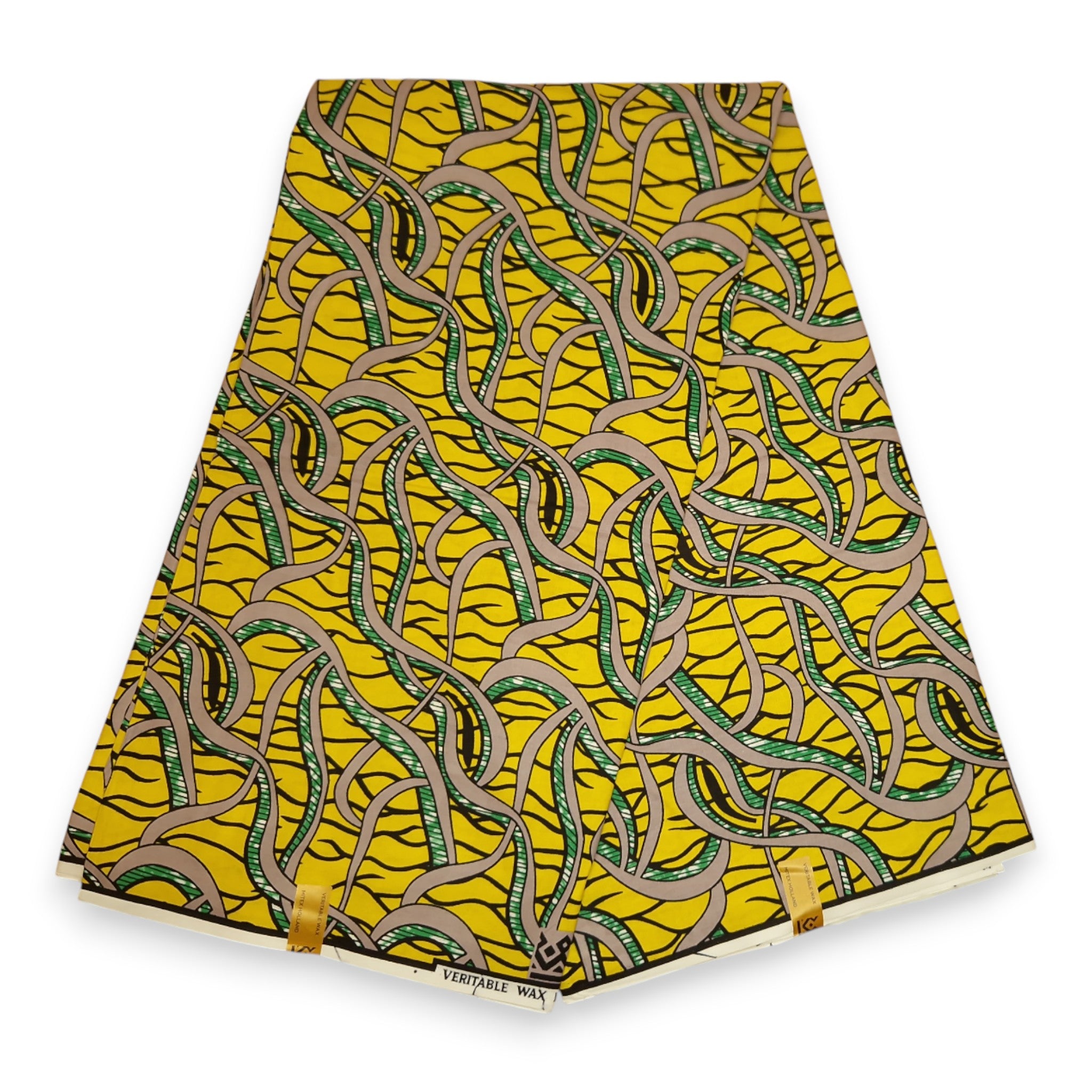 African Wax print fabric - Yellow Strings - 100% cotton