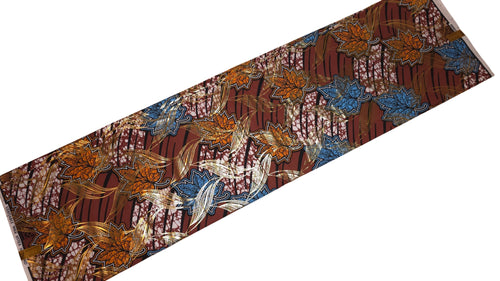 African Wax print fabric - Brown Gold Autumn Leaf - Special effect Brillant Platinum Edition