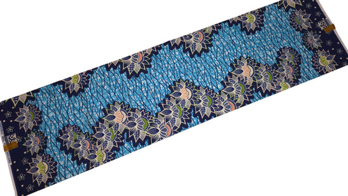 African Wax print fabric - Light blue Blue Lotus Border - 100% cotton