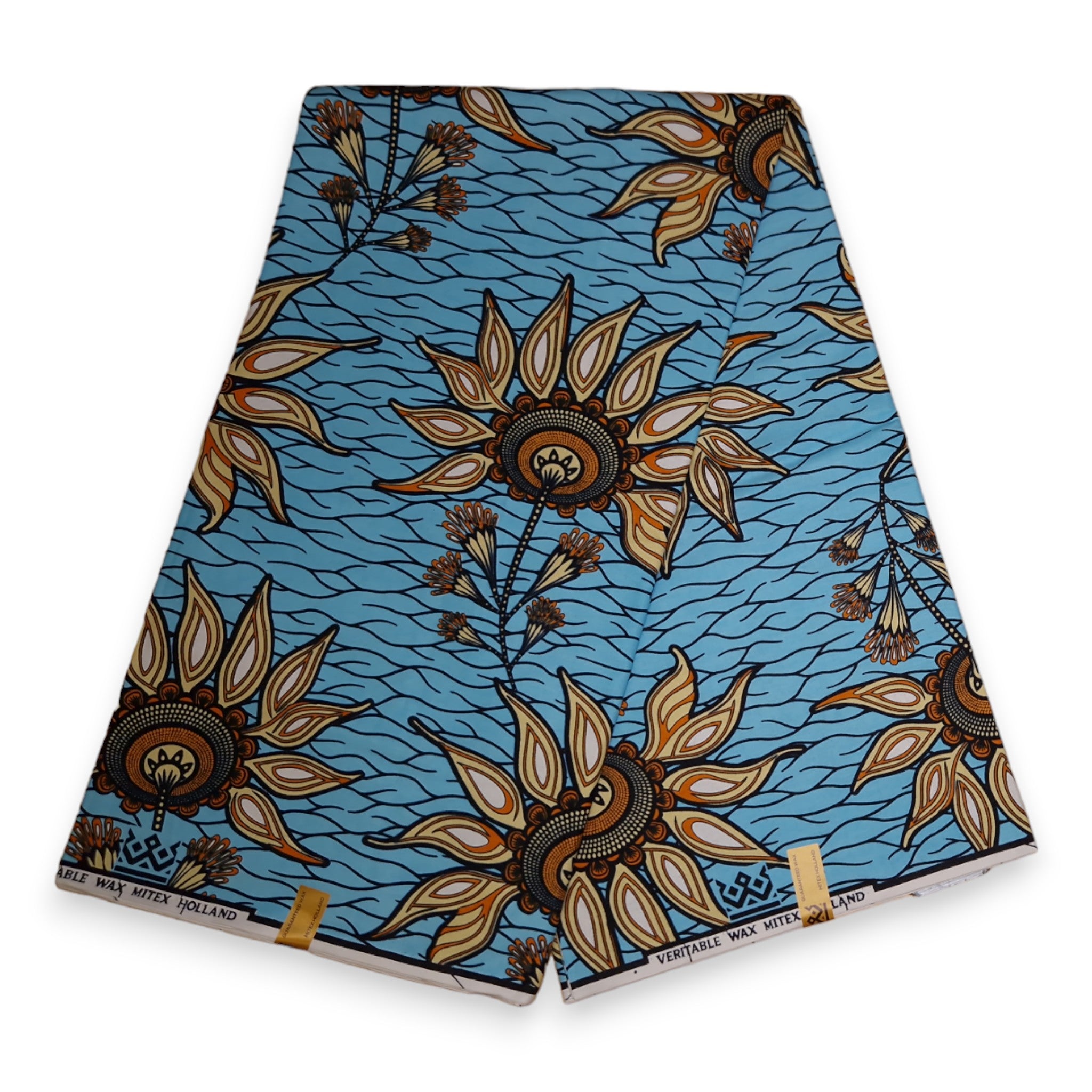 African Wax print fabric - Light Blue Flowers