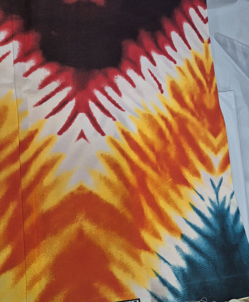 African print fabric - Orange / Green Tie Dye - Polycotton