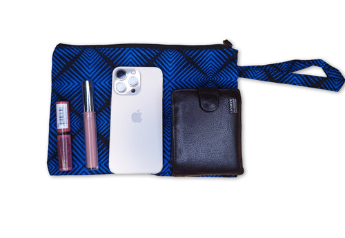 African print Makeup pouch / Pencil case / Cosmetic Bag / Coin Purse - Blue Fade Effect