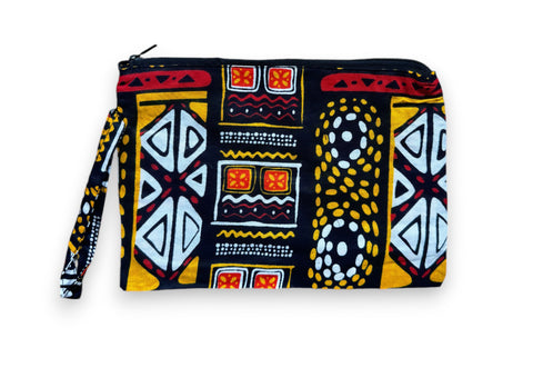 African print Makeup pouch / Pencil case / Cosmetic Bag / Coin Purse - Red Yellow Bogolan