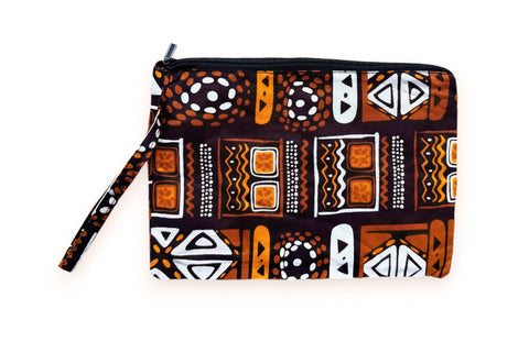 African print Makeup pouch / Pencil case / Cosmetic Bag / Coin Purse - Brown Patterns Bogolan