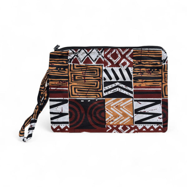 African print Makeup pouch / Pencil case / Cosmetic Bag / Coin Purse - Brown Bogolan Mosaic