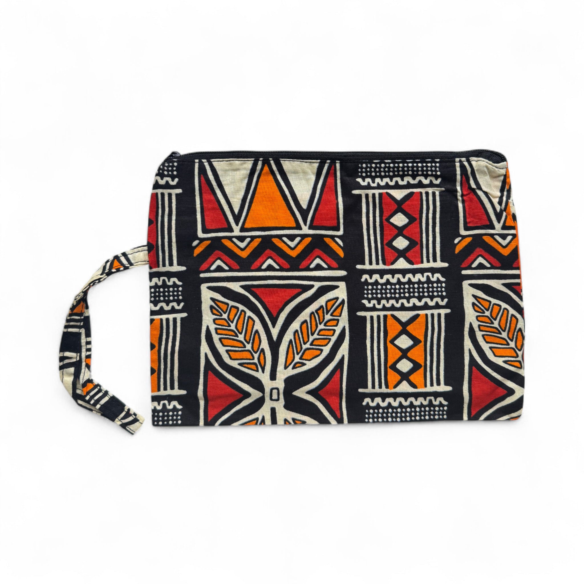 African print Makeup pouch / Pencil case / Cosmetic Bag / Coin Purse - Red & Orange Bogolan Symbols