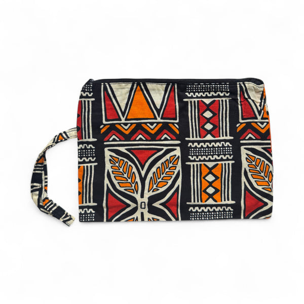 African print Makeup pouch / Pencil case / Cosmetic Bag / Coin Purse - Red & Orange Bogolan Symbols