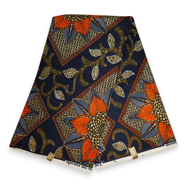 African print fabric - Orange Flower - Polycotton