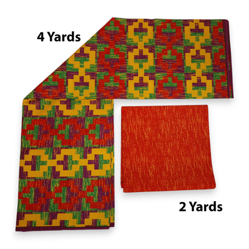 African print fabric - Two-Tone print Polycotton - 6 Yards Combination (4+2 Yards) PO-5045