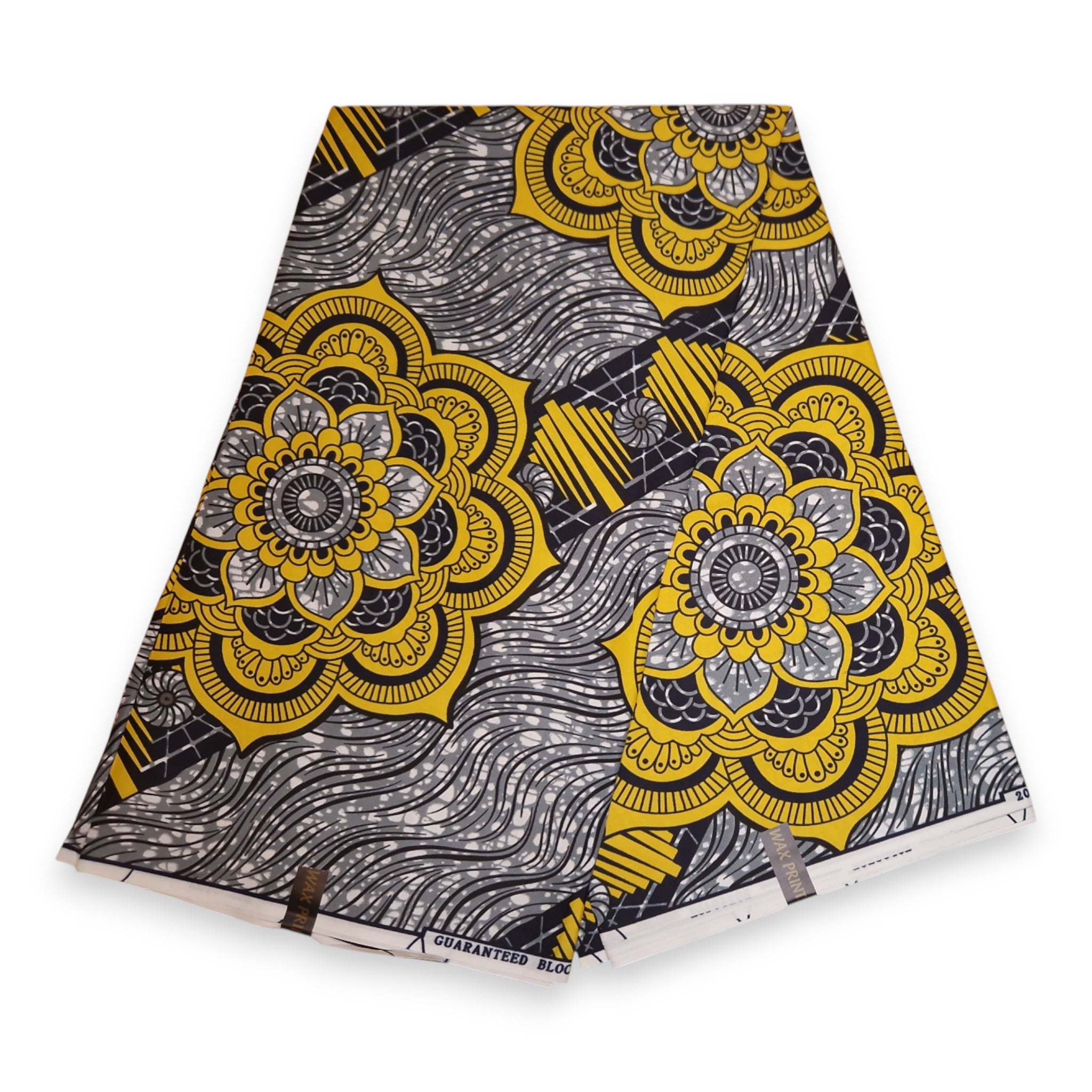 African print fabric - Grey Yellow PO-5070 - Polycotton